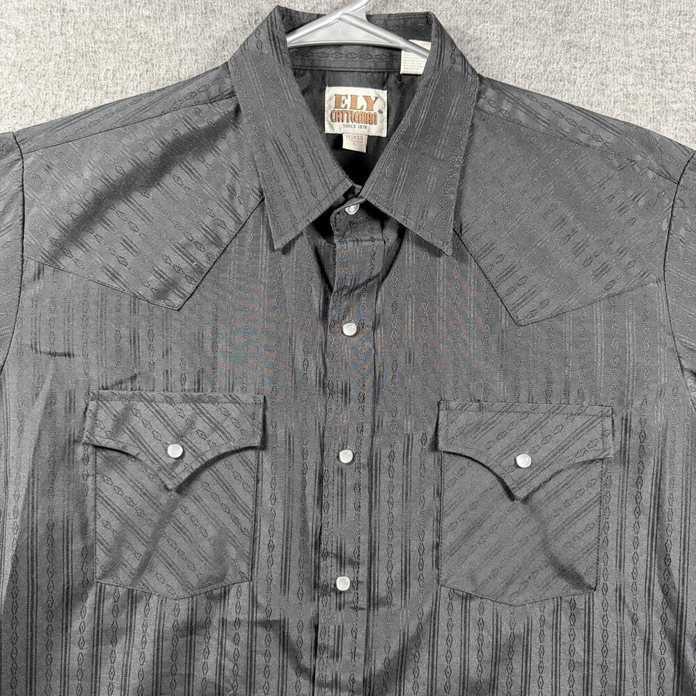 Ely Cattleman Shirt Mens Large Black Western Pearl Snap Long Sleeve Cowboy